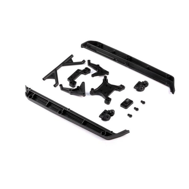 LC Racing L6133 DT Shock Tower and Mount Plate, black metal RC car suspension component with mounting points and structural details.