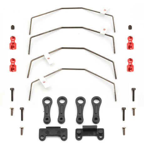 LC Racing L6134 anti-roll bar set shown in black with metal rods and mounting brackets for RC car suspension upgrade.