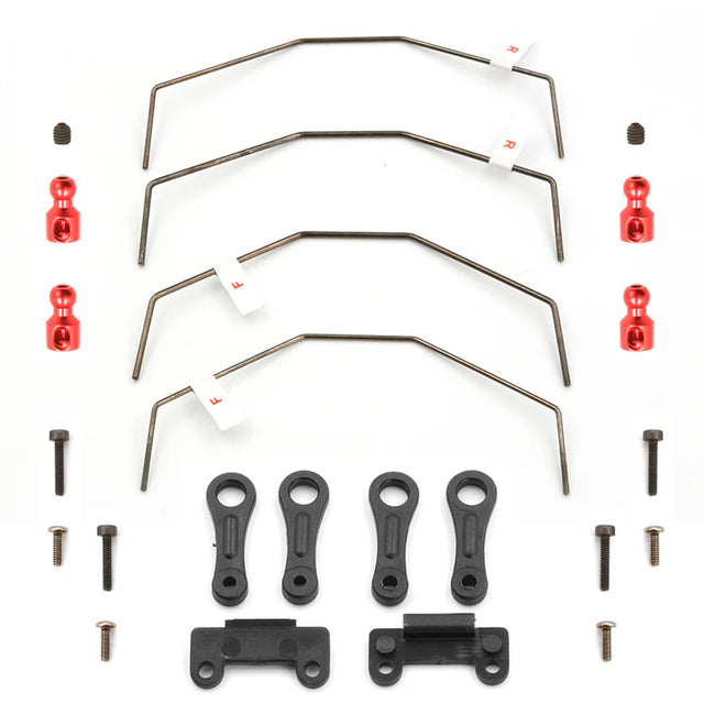 LC Racing L6134 anti-roll bar set shown in black with metal rods and mounting brackets for RC car suspension upgrade.