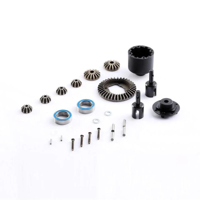 LC Racing L6140 2+4 gear differential set showing metal gears and components for RC car drivetrain repair or upgrade.
