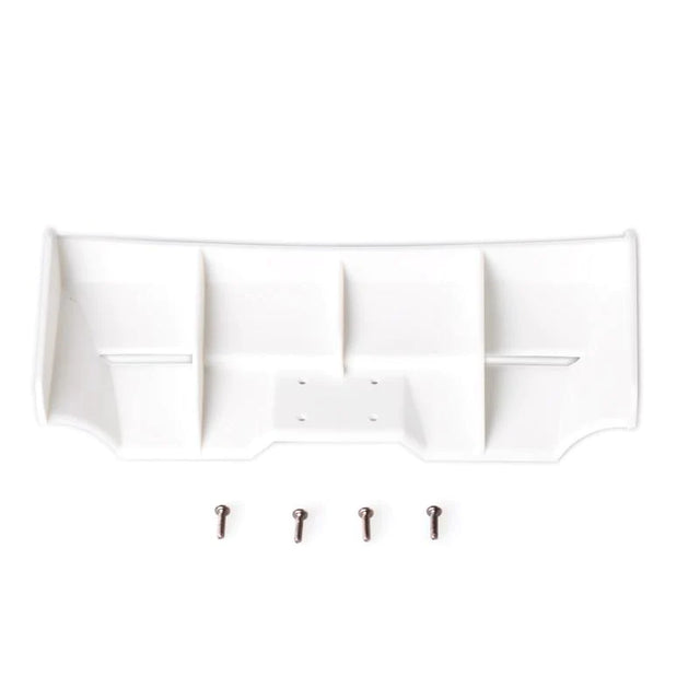 White LC Racing L6162 composite wing for RC cars, shown in the image with aerodynamic design and detailed surface texture.