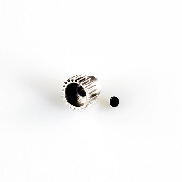 LC Racing L6179 22-tooth motor pinion gear for 3.175mm shaft, showing metal gear with gear teeth and mounting hole.
