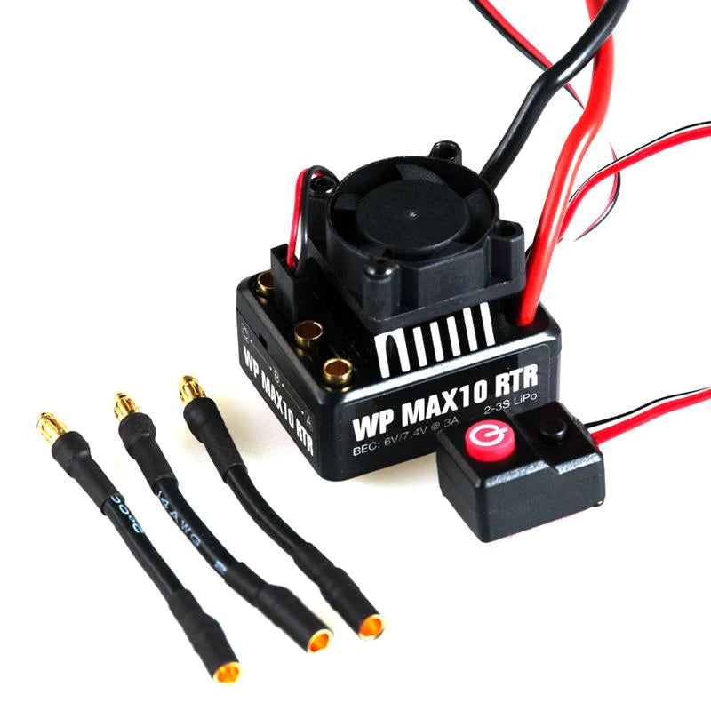 LC Racing L6201 60A waterproof ESC by Hobbywing, shown with cooling fins and wiring for RC car applications.