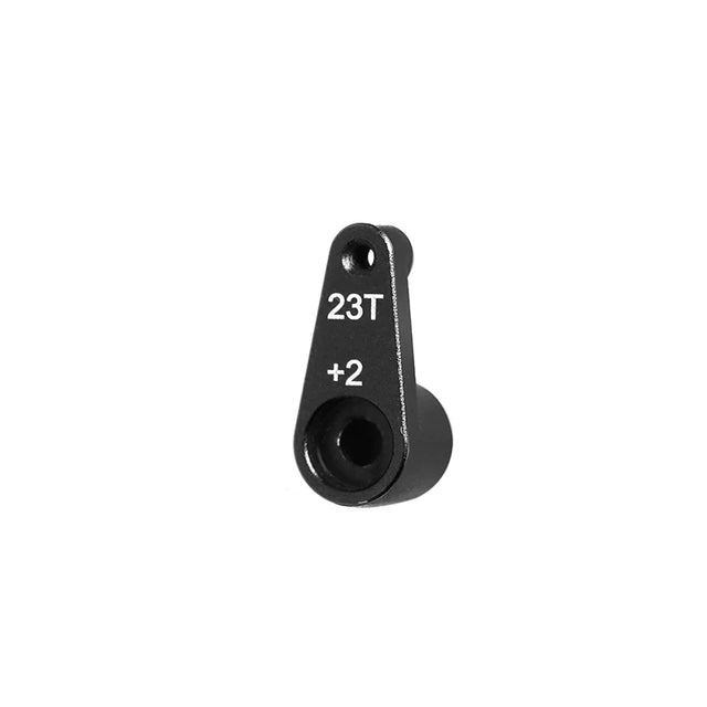 LC Racing L6238 23T aluminum servo horn with +2 extension, shown in silver, designed for RC car steering systems.