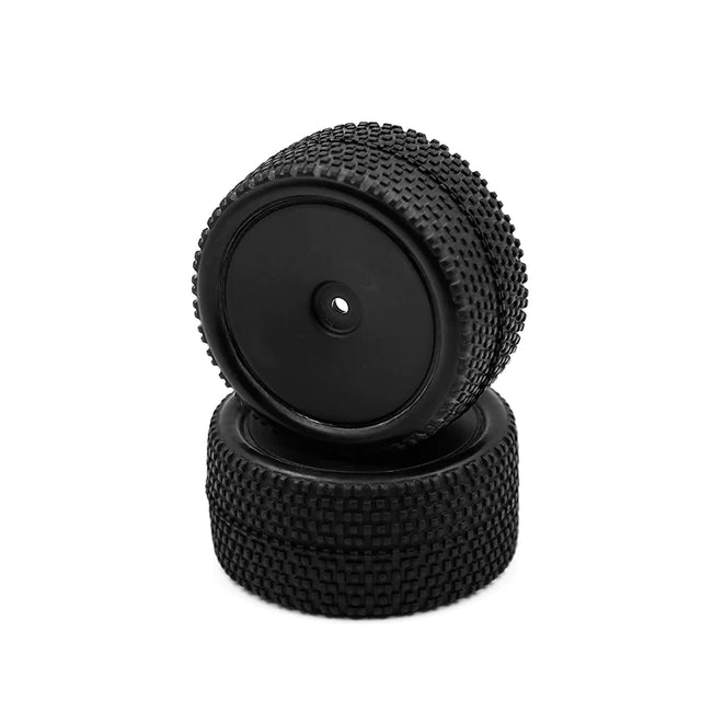 LC Racing L6253 all terrain buggy rear tires mounted on black wheels, 12mm hex, set of two for RC off-road vehicles.