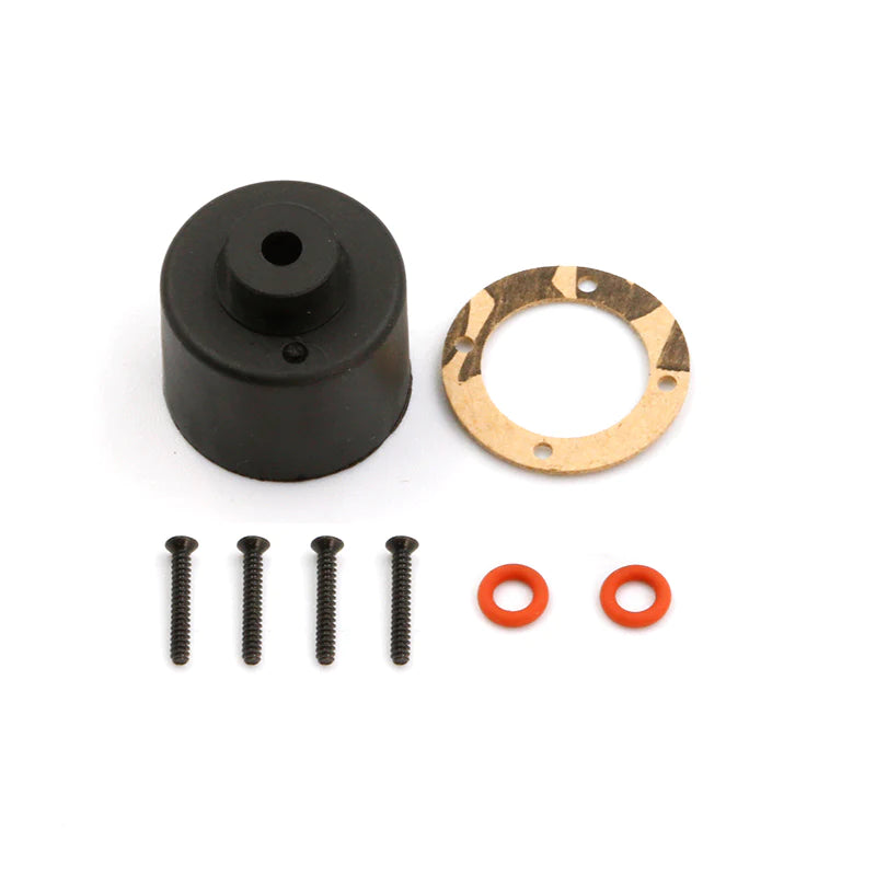 LC Racing L6259 heavy duty oil-filled differential case showing metallic construction and detailed gear housing.