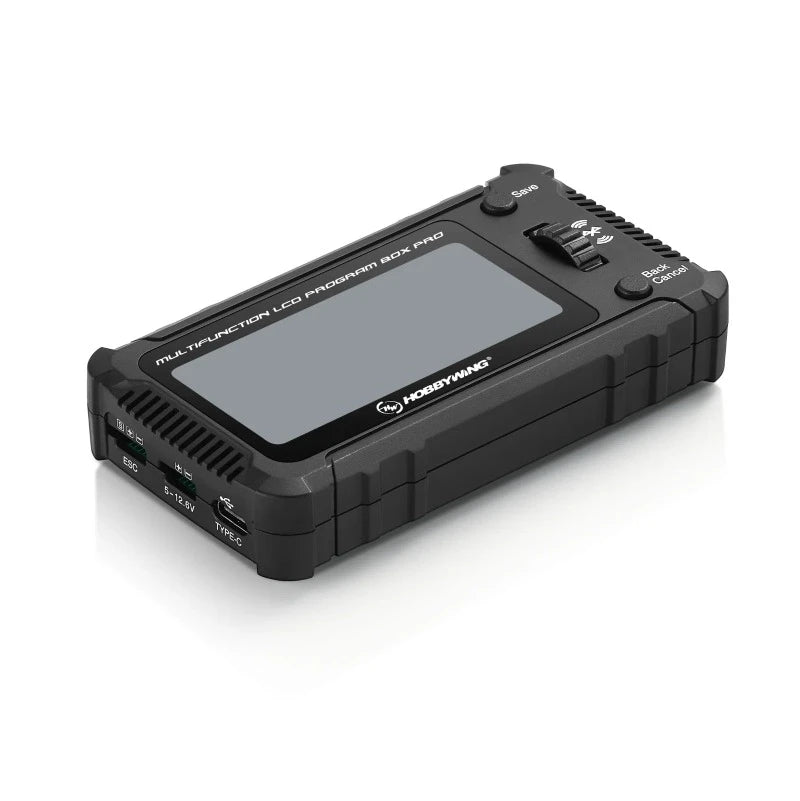 Hobbywing RC car multifunction LCD program box G3 with display screen and control buttons, used for configuring RC car setups.