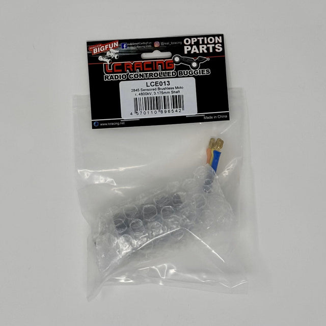 LC Racing LCE013 2845 4800kV sensored brushless RC motor with 3.175mm shaft, detailed image showing wiring and metal casing