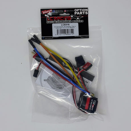 LC Racing LCE016 60A sensored ESC for RC cars, featuring compact design and clear wiring connections.