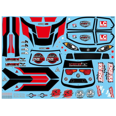 LC Racing EMB-RA rally polycarbonate body with white finish and stickers for RC car racing.