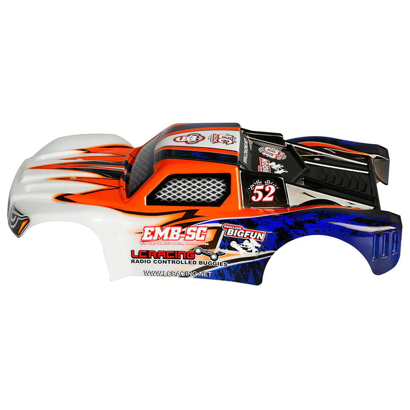 Pre-painted LC Racing L6241 1/14 scale polycarbonate short course truck body with detailed design and aerodynamic shape.