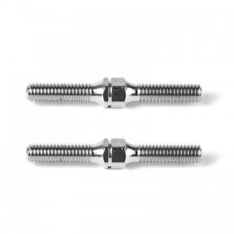 Pair of LC Racing steel turnbuckles M3x25mm for RC car suspension adjustments, shown in the image.