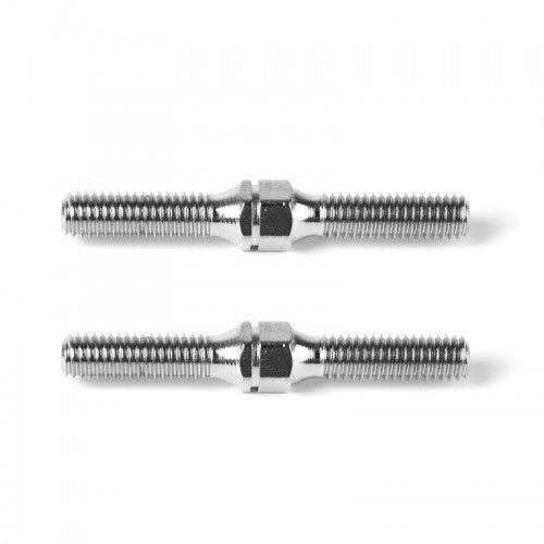 Pair of LC Racing steel turnbuckles M3x25mm for RC car suspension adjustments, shown in the image.