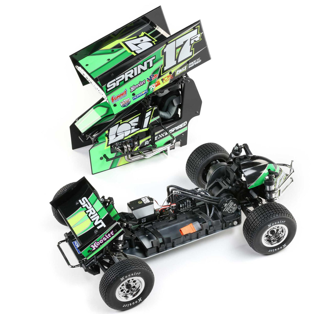 Losi 1/10 scale 22S Sprint 2WD RTR RC car with sleek design and detailed body, ready for outdoor racing.