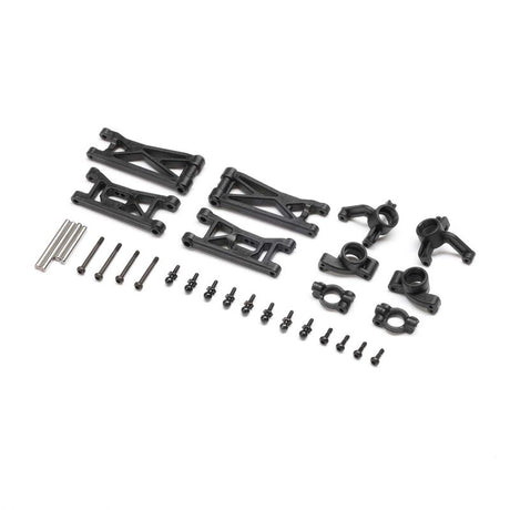 Losi Micro-B/T arms and hubs set with black plastic components for remote control truck vehicles.