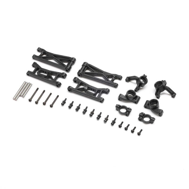 Losi Micro-B/T arms and hubs set with black plastic components for remote control truck vehicles.