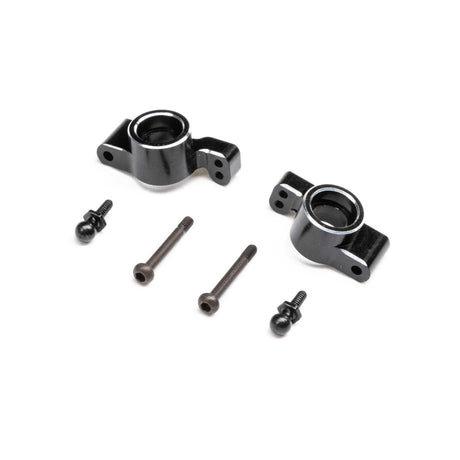 Losi aluminum rear hubs for Micro-B truck, featuring durable metal construction and precise fit for off-road performance.