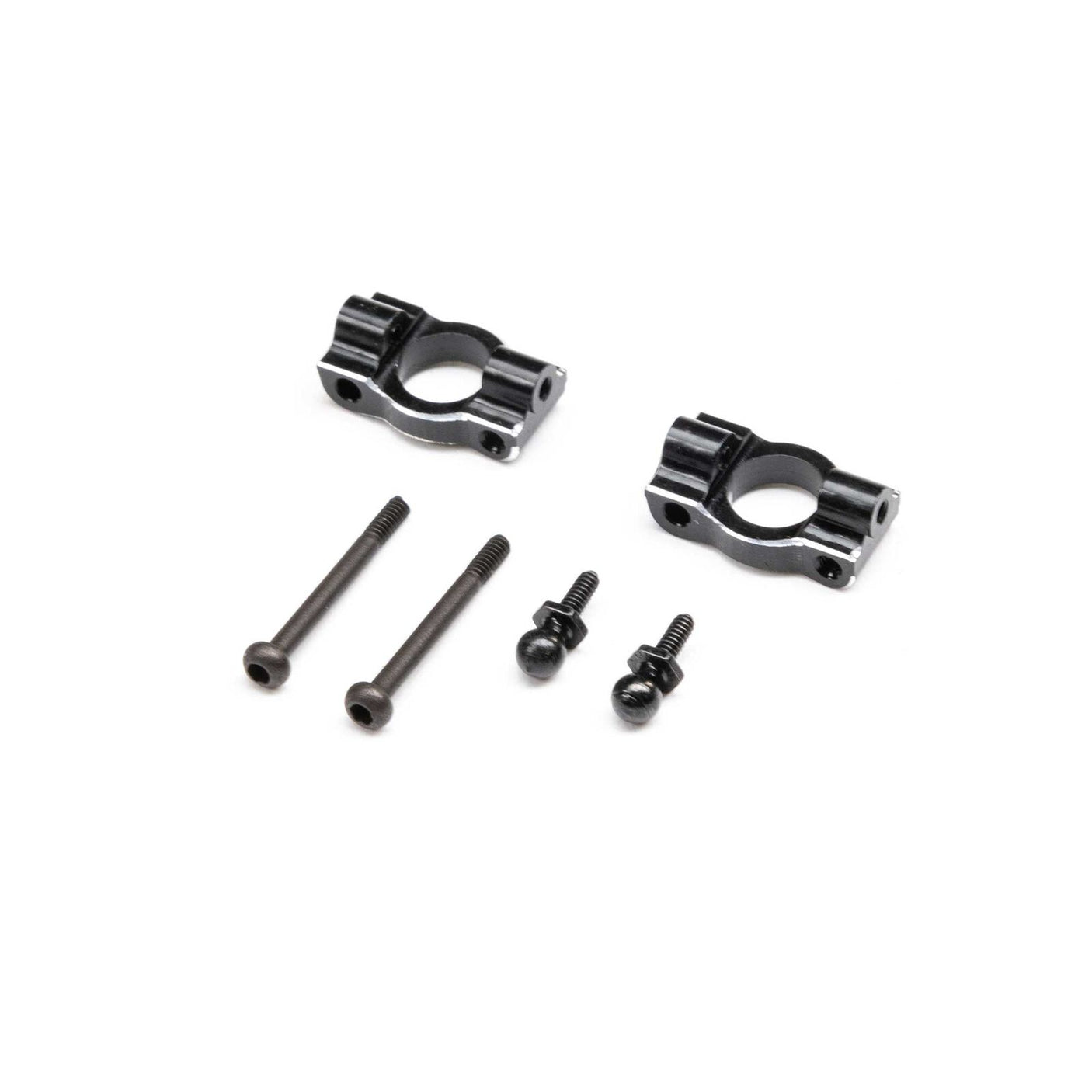 Losi aluminum caster blocks for Micro-B and B/T remote control cars, showing the silver metal components on a clean background.