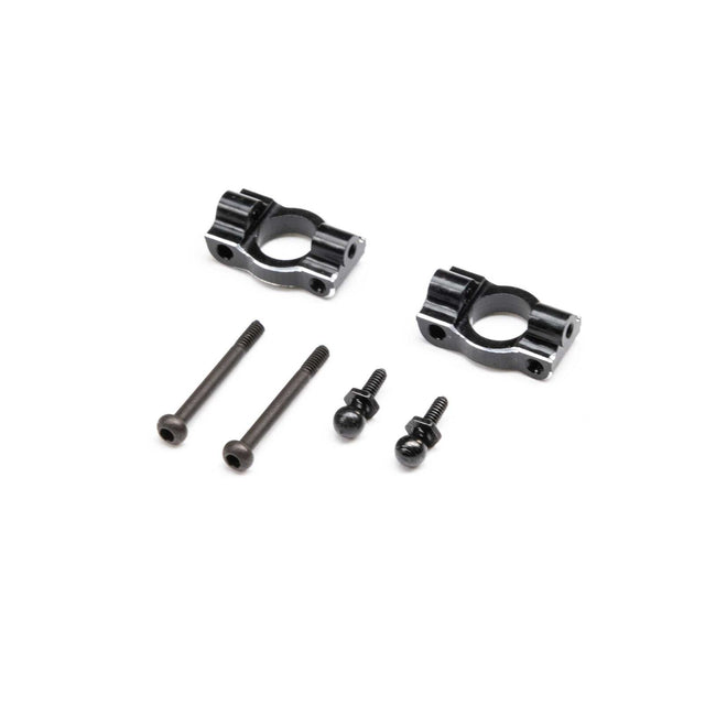 Losi aluminum caster blocks for Micro-B and B/T remote control cars, showing the silver metal components on a clean background.