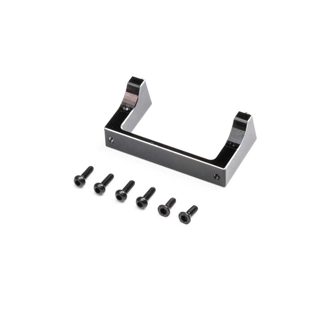 Losi aluminum servo mount for Micro-B/T RC car, showing the sturdy metal construction and mounting points for precise control.