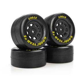 Set of four Losi Goodyear Eagle Gen4 NASCAR GROM stock tires showing tread pattern and sidewall details.