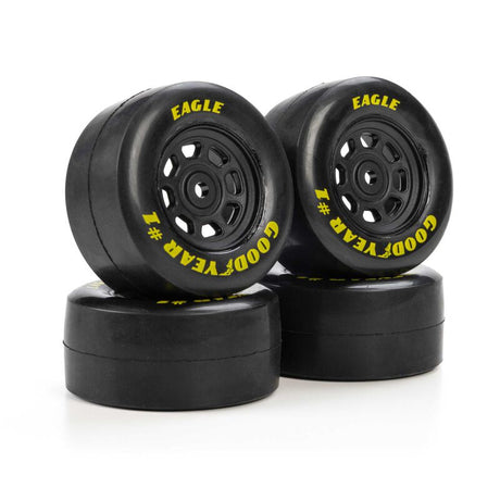 Set of four Losi Goodyear Eagle Gen4 NASCAR GROM stock tires showing tread pattern and sidewall details.