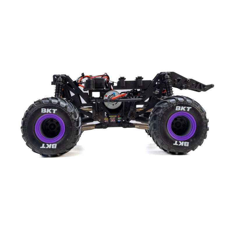Losi 1/18 Mini LMT Sparkle Smash 2S 4x4 brushed monster truck ready to run with detailed exterior and rugged tires.
