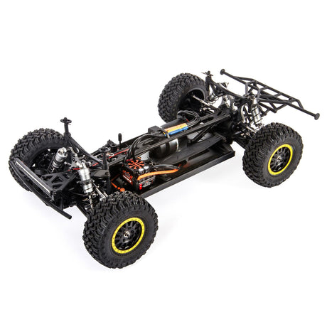 Losi 1/10 Tenacity TT Pro Falken 3S 4WD RTR brushless desert truck with yellow and black body, off-road tires, and detailed design