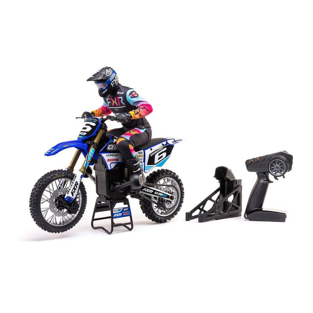 Losi 1/4 Promoto-MX Club MX 2S RTR brushless motorcycle in blue with detailed body and off-road tires.