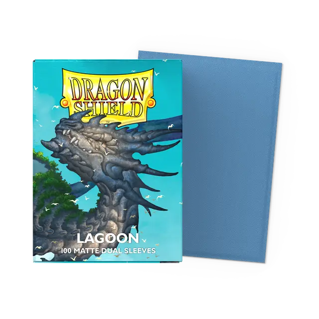 Dragon Shield Lagoon Dual Matte Standard Card Sleeves, translucent blue protective sleeves for trading cards.