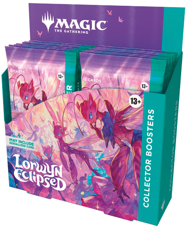 Lorwyn Eclipsed Collector Booster Box for Magic: The Gathering by Wizards of the Coast, showcasing sealed booster box with colorful artwork.