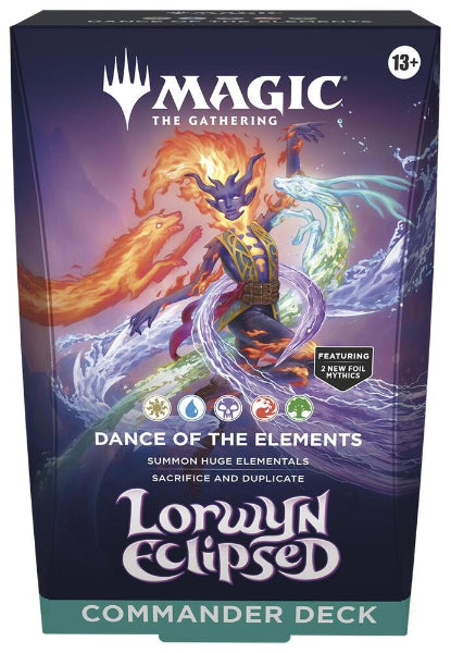 Lorwyn Eclipsed Dance of the Elements Magic: The Gathering Commander deck by Wizards of the Coast, featuring colorful fantasy artwork.