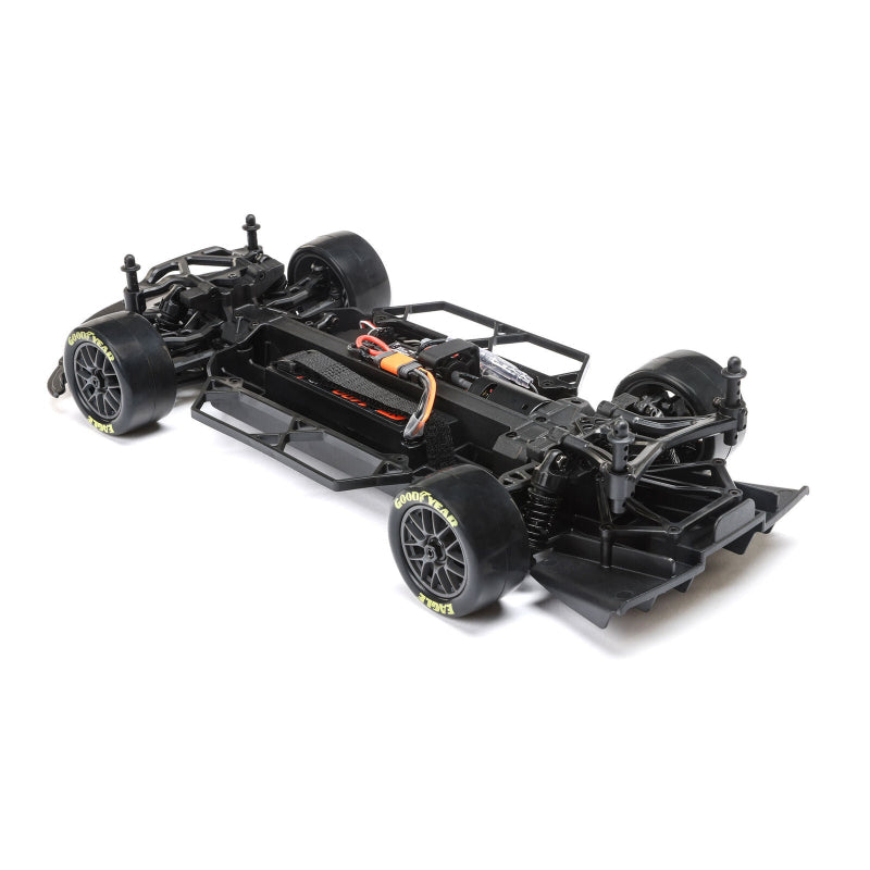 Losi 1/12 NASCAR RTR Joey Logano 2025 Ford Mustang remote control car on track, detailed yellow and black racing vehicle.