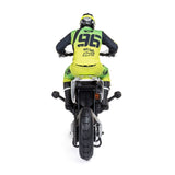White Losi 1/4 Promoto-SM FXR Supermoto motorcycle RTR with detailed body and large tires, ready for racing.