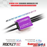 Surpass Hobby Rocket-RC Kiwami Pro V2 Mini 24 30A sensored ESC for RC cars, shown mounted on the circuit board.