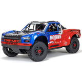 ARRMA 1/8 Mojave 4S 4x4 RTR desert truck with rugged tires and detailed off-road design, ready for rough terrain.