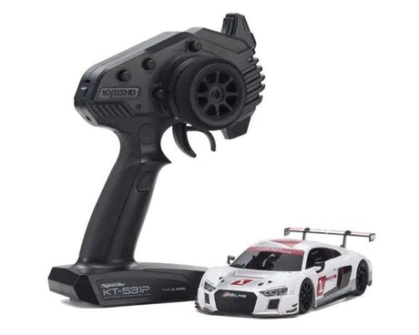 Kyosho Mini-Z RWD MR-04 Audi R8 LMS 2015 RC car in white, detailed model with realistic design and vibrant color.