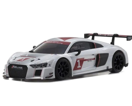 Kyosho Mini-Z RWD MR-04 RC car model of Audi R8 LMS 2015 in white, showing detailed exterior and sporty design.