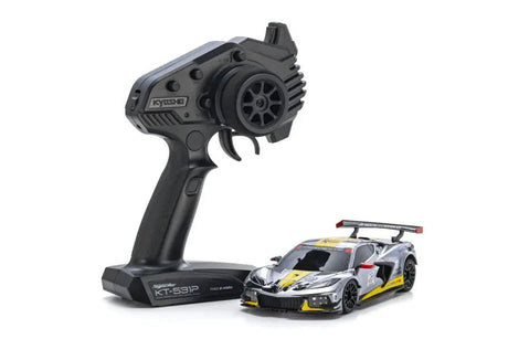 Kyosho Mini-Z MR-04 RWD RC car featuring a detailed Corvette C8.R 20th Anniversary edition, showcasing a sleek design and vibrant graphics.
