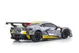Kyosho Mini-Z MR-04 RWD RC car featuring a detailed Corvette C8.R 20th Anniversary model on a track.