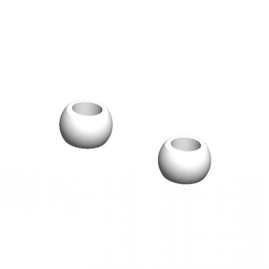 Pair of Atomic RC MRX front arm pivot balls for RC car, showing black plastic components with metal fittings.