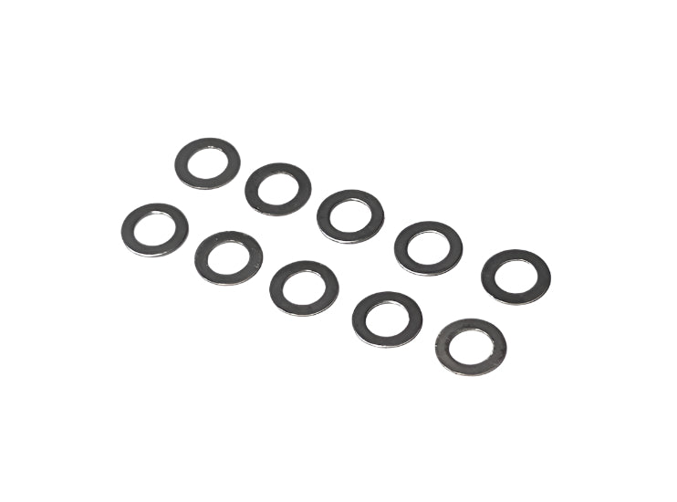 Atomic RC MRX front spring hub shims, 3.5x6x0.3 inches, set of 10, for precise suspension adjustments on RC cars.