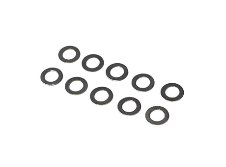 Atomic RC MRX front spring hub shims, 3.5x6x0.3 inches, set of 10, for precise suspension adjustments on RC cars.