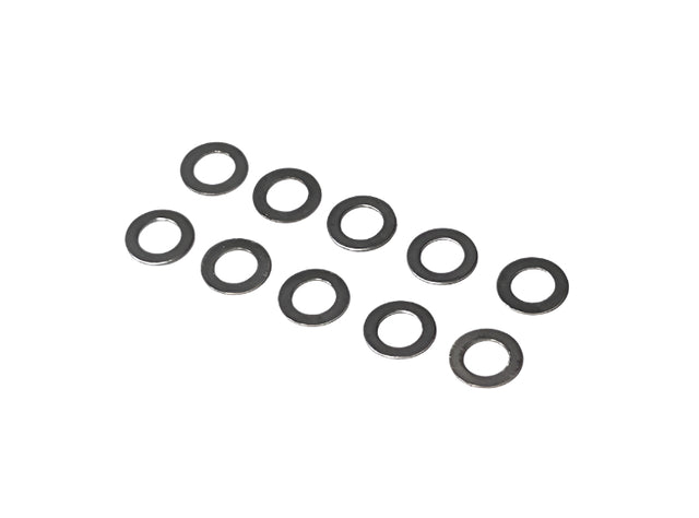 Atomic RC MRX front spring hub shims, 3.5x6x0.3 inches, set of 10, for precise suspension adjustments on RC cars.