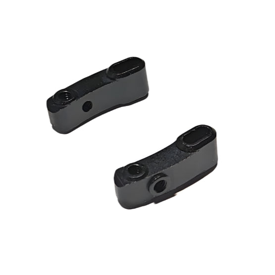 Atomic RC MRZ Aluminum Front Knuckle V2 in black for MRX and MRZ RC cars, showcasing durable metal construction and precise fit.
