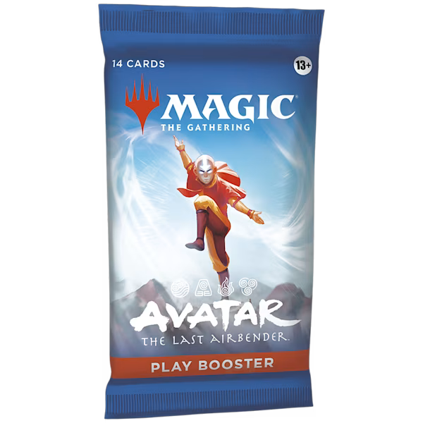 Avatar The Last Airbender Play Booster Pack by Wizards of the Coast, featuring colorful trading cards and themed artwork.