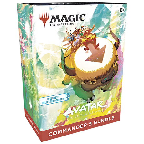 Avatar The Last Airbender Commander’s Bundle by Wizards of the Coast, featuring game cards and accessories in a themed box.