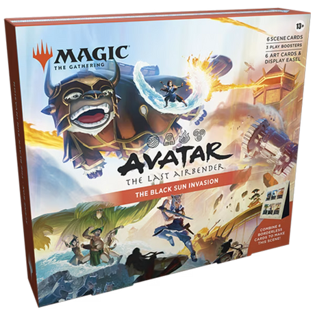 Avatar The Last Airbender scene box from Magic: The Gathering by Wizards of the Coast, featuring colorful character artwork and game scene.