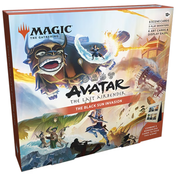 Avatar The Last Airbender scene box from Magic: The Gathering by Wizards of the Coast, featuring colorful character artwork and game scene.