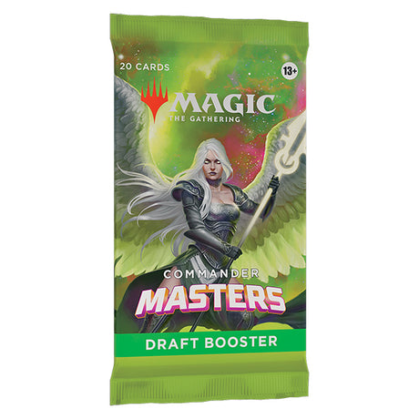 MTG Commander Masters Draft Booster Pack by Wizards of the Coast showing colorful booster pack with cards inside.